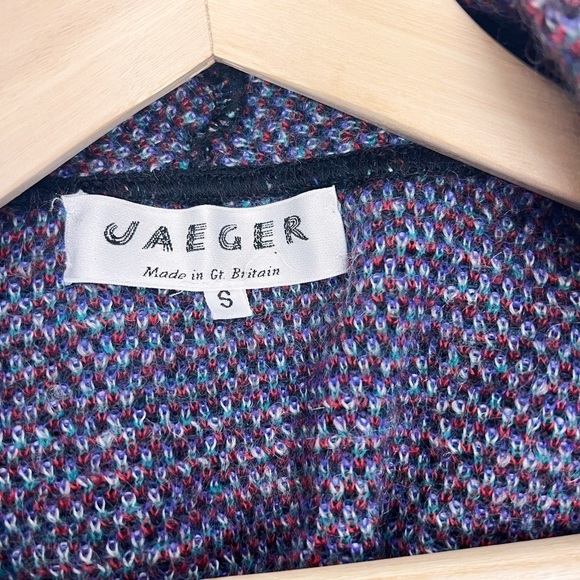 Vintage Cardigan Sweater Duster Houndstooth Mohair Wool Black Purple Size Small - Picture 3 of 8